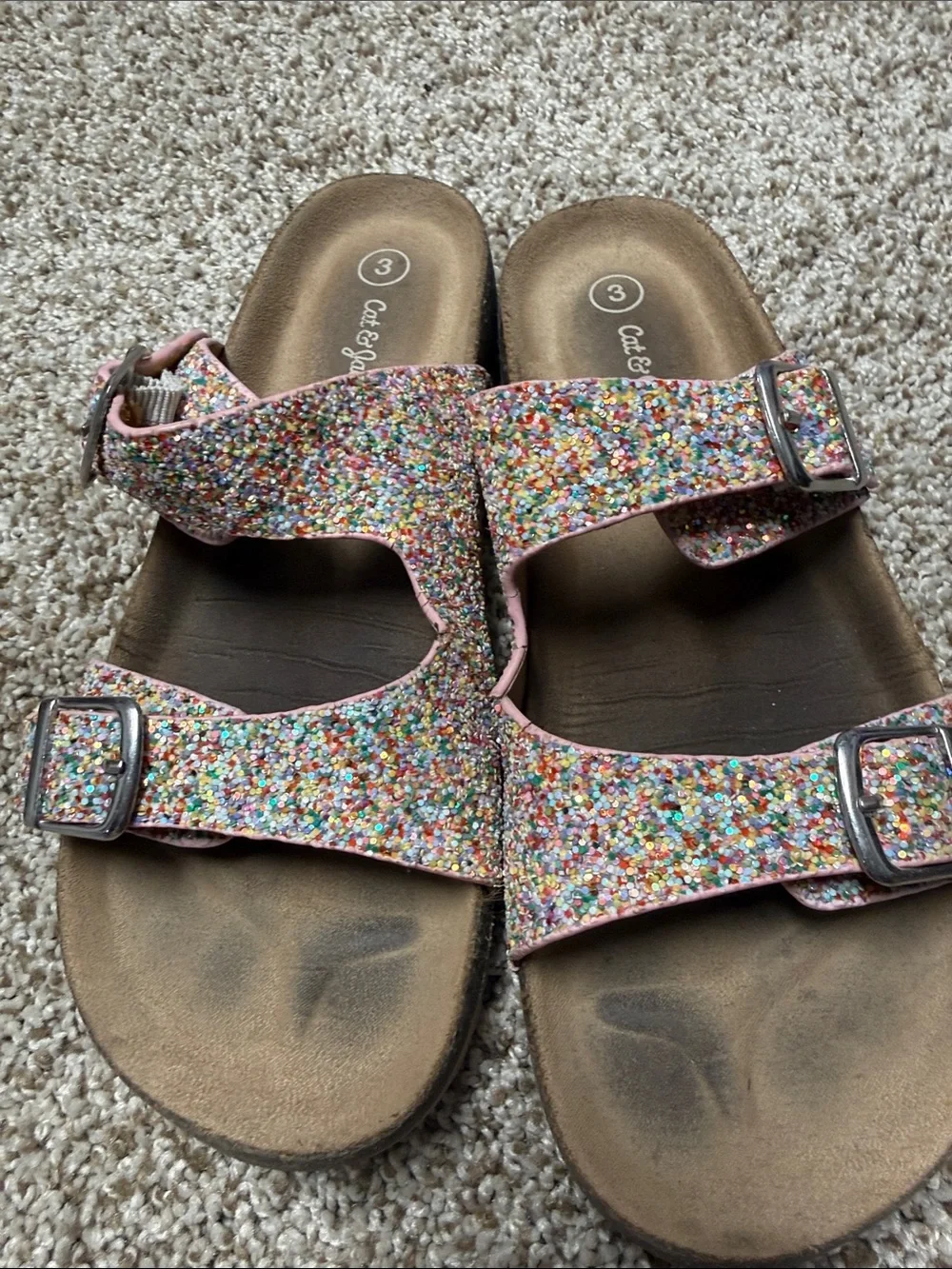 Cat & Jack Multicolor Glitter Double-Buckle Sandals